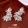 Pendientes de Plata Estilo Europeo y Americano con Alas de Cristal Incrustadas de Diamantes, Estilo de Lujo Ligero, Diseño Único y Exagerado, Pendientes de Nicho al por Mayor