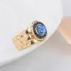 Moda europea y americana joyería nueva deseo Amazon AliExpress ebay popular anillo geométrico de cristal de zafiro