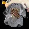 Comércio Exterior Transfronteiriço Camiseta Estampada de Manga Curta Estilo Americano de Verão para Homens High Street Estilo Hip-Hop Estilo de Rua Ins Estilo Europeu e Americano Top de Meia Manga