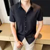 Camisa masculina leve e respirável de algodão para o verão, camisa masculina de manga curta fina imitando linho, estilo business casual para o verão
