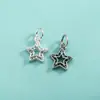 Pingente de Laço em Prata de Lei S925 Pingente de Estrela de Cinco Pontas Folha de Ginkgo Pulseira de Contas Feita à Mão DIY Pingente de Estrela