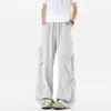 Pantalones cargo de pierna ancha color caqui para hombre, delgados de verano, holgados, rectos, casuales, largos, con múltiples bolsillos y un ligero ensanchamiento, hasta el suelo