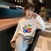 H2113# camiseta infantil coreana estampada com desenhos casuais para meninos e meninas, nova coleção primavera e outono 2024, manga longa, Zhongda