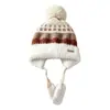 Gorro de invierno para niños con orejeras, gorro de lana tejido para niñas con forro polar y engrosado, diseño lindo de pompón, gorro a prueba de viento y cálido para bebés