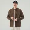 Camisa de Cuadros con Cuello Alto para Hombre 2026 Otoño Nueva Camisa Chaqueta de Manga Larga con Retazos Tendencia Retro Americano Algodón