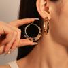 Pendientes de Círculo Geométrico Metálico de Cuero Sencillo para Otoño e Invierno Pendientes Geométricos Elegantes de Gama Alta con Estampado de Leopardo de Moda para Mujer