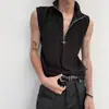 Colete Masculino Americano com Zíper Parcial e Gola Alta Design de Verão High Street Bonito Sem Mangas Camiseta Colete Camisa Polo