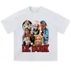 Chaleco Desgastado de Manga Corta Oversize Transfronterizo Retro Lavado Top Estampado de Flor Frita Estrella Cantante Hombre