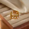 Anillo de acero inoxidable con perla sintética estilo INS retro exagerado corazón geométrico anillo de titanio mariposa