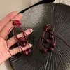 Pendientes de Borla Rojos Retro con Cuentas para Mujer 2025 Nuevos Pendientes Largos de Gama Alta Pendientes Exagerados Pendientes de Nicho
