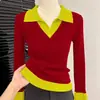 Nuevo Estilo Otoño/Invierno 2026 Conjunto de Dos Piezas Adelgazante Suéter de Punto con Cuello Polo y Mangas Largas en Color de Contraste