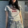 Camiseta Branca de Manga Curta com Estampa de Letras, Gola Redonda, Algodão, Versátil Casual de Verão Feminina, Top Slim-Fit que Valoriza o Corpo
