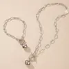 Conjunto de pulsera y collar con hebilla de campana, joyería de moda transfronteriza de Amazon, combinación de cadena geométrica