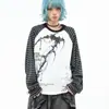 Camiseta de Manga Larga Estampada Patchwork Retro para Mujer, Nueva Camisa Básica de Manga Rayada Estilo Americano para Primavera y Otoño, Top Holgado para Pareja