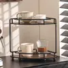 Prateleira Dupla de Madeira Maciça Retrô com Estrutura de Ferro Forjado Cor de Noz para Mesa de Escritório em Casa Prateleira Triangular Multifuncional
