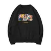 Sudadera Negra Retro para Mujer Otoño Invierno Más Terciopelo Holgada Adelgazante Pulóver Pequeña Dibujos Animados Americanos Top ins