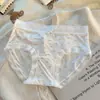 Pantaletas de encaje sin costuras de cintura media, ligeras y dulces con estampado floral para mujer, cómodas, hipoalergénicas, transpirables y bragas de triángulo sin costuras