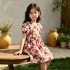 Vestido Floral de Rosa para Niñas Estilo Verano 2026, Dulce Vestido de Princesa de Manga Corta, Moda Bebé Estilo Coreano Vestido de Verano