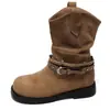 Botas Retro Maillard Fruncidas Apiladas para Mujer Botines Nuevos Otoño 2026 Estilo Wasteland Botas de Vaquero Occidentales Botas Martin