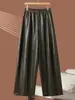 Pantalones de Cuero Elásticos para Mujer 2026 Estilo Nuevo Cintura Elástica de Moda Versátiles de Corte Holgado Pantalones Curvos