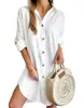 Estação Independente Transfronteiriça 2025 Explosões AliExpress Outono Casual Manga Longa Lapela Botão Vestido Camisa Roupas Femininas