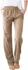 Pantalones Largos Casuales Holgados de Pierna Ancha con Cordón de Color Sólido de Algodón y Lino para Mujer Estación Independiente Pantalones de Pierna Ancha de Comercio Exterior
