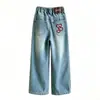 Calça Jeans Forrada com Fleece para Meninas 2026 Novidades de Inverno Calça Wide Leg com Bordado de Coração Calça Longa Quente de Fleece Infantil Tamanho Médio e Grande