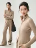 26 Cardigã de Cashmere com Zíper Duplo Listrado Novo Estilo Suéter Feminino Gola Alta Outono e Inverno Nova Jaqueta de Cashmere Slim Fit