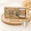 Caja de papel kraft hecha a medida OEM con hisopos de algodón, 200 piezas, desechables, de doble punta, para aplicación y eliminación de maquillaje, coloridos, hisopos de algodón en caja de papel biodegradable