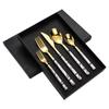 Cubiertos de acero inoxidable imitación mármol transfronterizos de cinco piezas para hotel, cuchillo y tenedor para bistec estilo occidental, juego de caja de regalo con cuchara