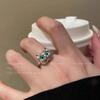 Lindo anillo de cachorro con dibujo de aceite goteando personalidad divertida ins diseño de nicho moda infantil anillo de dedo índice abierto femenino