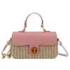 Bolso de Paja de Verano Bolso de Mujer Bolso Bandolera Tejido Simple Bolso Caja de Mano de Color en Contraste a la Moda Bolso de Hombro Popular
