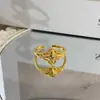 Anillo Abierto de Trébol de Cuatro Hojas Cuadrado con Circonita, Incrustaciones de Diamantes, Baño de Oro, Estilo Palacio Retro, Lujo Ligero, Anillo de Nicho de Alta Gama para Mujeres