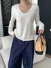 Sikan Otoño Nuevo Estilo Simple y Relajado Versátil Cuello en U Holgado Adelgazante Casual Manga Larga Camiseta SN9201
