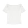 Camiseta Feminina Branca de Manga Curta Versátil Off-Shoulder 2025 Novo Verão Casual Relaxada Top Preto