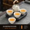 Juego de té de kung fu Ruyao beige, apto para uso doméstico al aire libre, tetera de cerámica, taza de té, una tetera, cuatro tazas, bandeja de té.