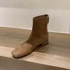 Encuentro Primero Temporada Botas Ajustadas Mujer 2026 Otoño/Invierno Nuevas Botines Elásticos de Punta Cuadrada Botas Martin de Gamuza Botas Cortas de Punta Cuadrada