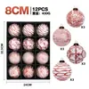 Nuevo producto transfronterizo: Caja de regalo de bola de Navidad de 8 cm, 12 bolas decorativas de Navidad texturizadas estilo vintage, adornos para árbol de Navidad