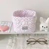 Caixa de armazenamento de mesa com poá e acabamento de renda delicado, organizador de tecido de alto valor para itens diversos, porta-lápis dobrável para estudantes