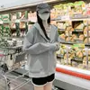 Sudadera con Capucha Gris para Mujer Verano Fina 2026 Nuevo Estilo Artículo Popular Estilo Perezoso Petite Chaqueta de Principios de Primavera Cárdigan Top