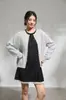 Suéter cardigan de punto redondo/cuello en V cepillado de seda-cachemira-lana para mujer, 26 tops de punto coloridos otoño-invierno