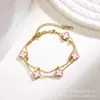 Stock Listo del Fabricante Pulsera de Cadena Hecha a Mano de Trébol de Cuatro Hojas de 9 mm Chapado en Oro Real de 18 Quilates Diseño de Lujo Accesible Sin Decoloración Elegante