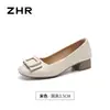 Zapatos de tacón grueso de boca poco profunda para mujer Zhr 2026 Verano Nuevo Estilo Retro Cómodos Versátiles Zapatos de uso diario para mamá