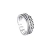 Anillo de Moneda de Plata Esterlina S925 con Dijes, Estilo Vintage con Líneas Enroscadas Multicapa, Anillo con Símbolo de Dinero Estilo Chino de Moda