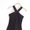 Comercio Exterior Al por Mayor Estilo Europeo y Americano Verano 2025 Elegante Ajustado Elástico Sin Mangas Cuello Halter Vestido Corto para Mujer L2865