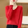 Ropa de Primera Línea Suéter 100% Lana para Mujer Top de Cuello en V Nuevo para Otoño e Invierno Camisa Base de Punto Interior Suéter Holgado