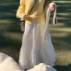 Saia de Renda para Mulheres, Outono e Inverno, Forrada com Fleece, Bege, Saia Evasê de Cintura Alta, Emagrecedora, Petite, Saia Longa Rodada