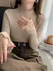 Nuevo Suéter de Punto con Cuello Semi-Alto y Adorno de Encaje para Mujer Otoño/Invierno Versátil Suéter de Manga Larga Prenda Base para Mujer