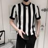 Camiseta informal de manga corta a rayas con cuello redondo, estilo urbano, estilo juvenil, estilo Duffy Handsome, de estilo celebridad de Internet, para hombre.