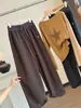 Pantalones Anchos Suaves y Esponjosos Estilo Coreano Otoño/Invierno 2026 para Mujer Cintura Alta Elástica Holgados con Cordón Versátiles Casuales